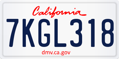 CA license plate 7KGL318