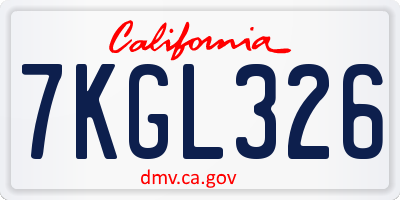 CA license plate 7KGL326