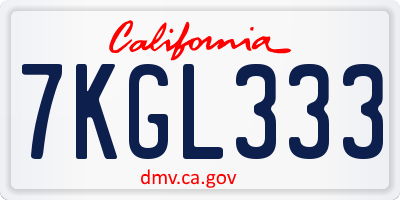 CA license plate 7KGL333