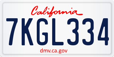 CA license plate 7KGL334