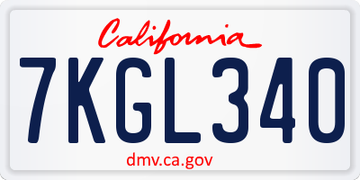 CA license plate 7KGL340
