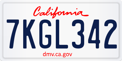 CA license plate 7KGL342