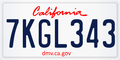 CA license plate 7KGL343