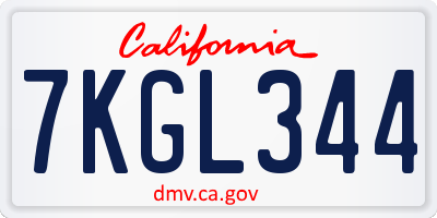 CA license plate 7KGL344