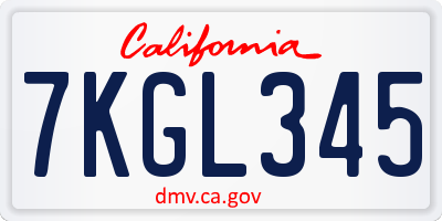 CA license plate 7KGL345