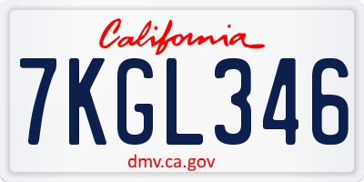 CA license plate 7KGL346