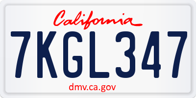 CA license plate 7KGL347