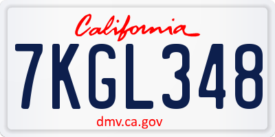 CA license plate 7KGL348