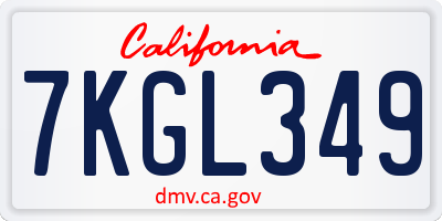 CA license plate 7KGL349