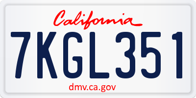 CA license plate 7KGL351