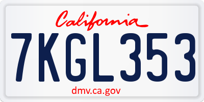 CA license plate 7KGL353