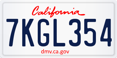 CA license plate 7KGL354