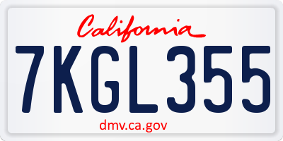 CA license plate 7KGL355