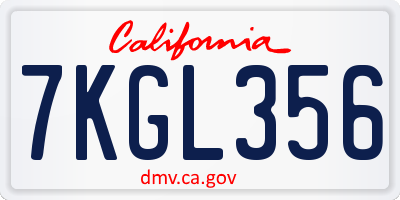CA license plate 7KGL356