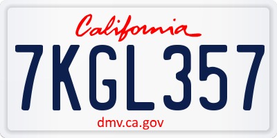 CA license plate 7KGL357