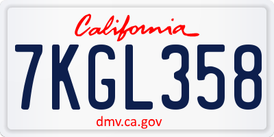 CA license plate 7KGL358