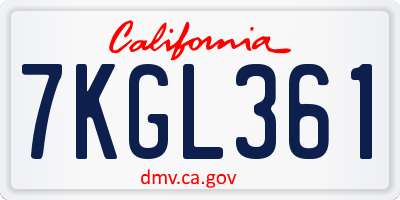 CA license plate 7KGL361