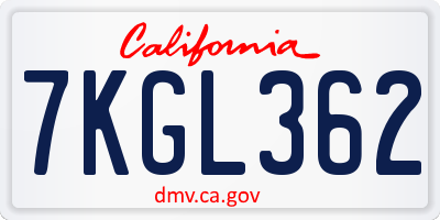 CA license plate 7KGL362