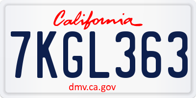 CA license plate 7KGL363