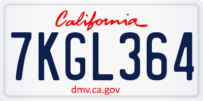 CA license plate 7KGL364