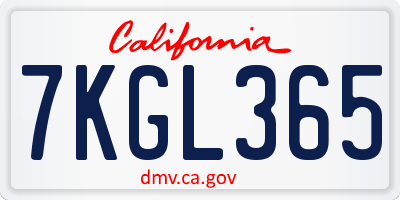 CA license plate 7KGL365