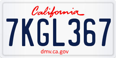 CA license plate 7KGL367