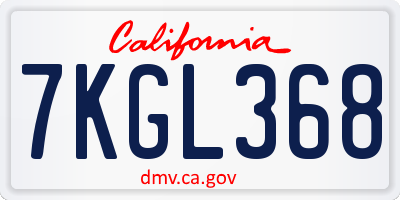 CA license plate 7KGL368