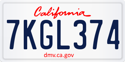CA license plate 7KGL374
