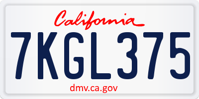 CA license plate 7KGL375