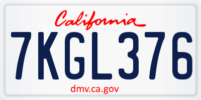 CA license plate 7KGL376