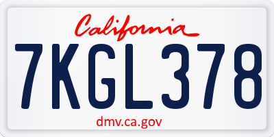 CA license plate 7KGL378