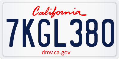 CA license plate 7KGL380