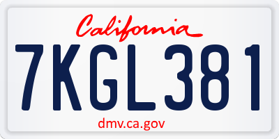 CA license plate 7KGL381