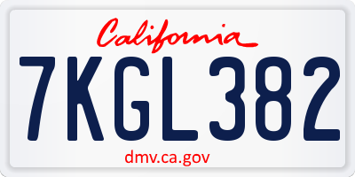 CA license plate 7KGL382