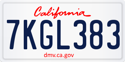 CA license plate 7KGL383