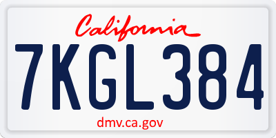 CA license plate 7KGL384