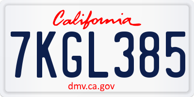 CA license plate 7KGL385