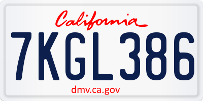 CA license plate 7KGL386