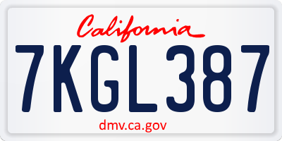 CA license plate 7KGL387