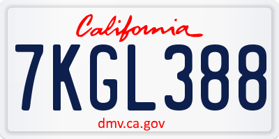 CA license plate 7KGL388
