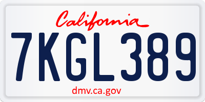 CA license plate 7KGL389