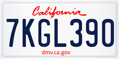 CA license plate 7KGL390