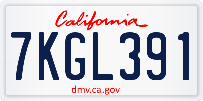 CA license plate 7KGL391