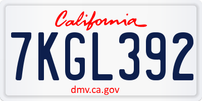 CA license plate 7KGL392