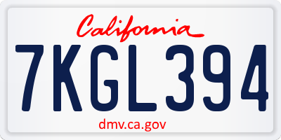 CA license plate 7KGL394