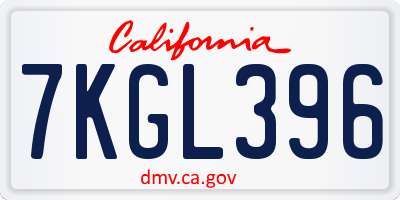 CA license plate 7KGL396