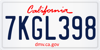CA license plate 7KGL398