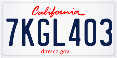 CA license plate 7KGL403