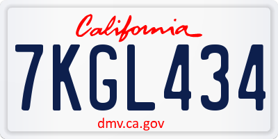 CA license plate 7KGL434