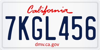 CA license plate 7KGL456